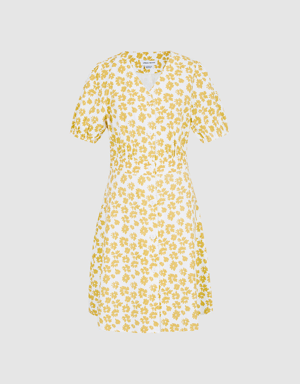 Floral Print Puff Sleeve Denim Dress