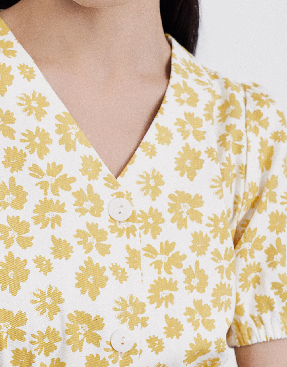 Floral Print Puff Sleeve Denim Dress