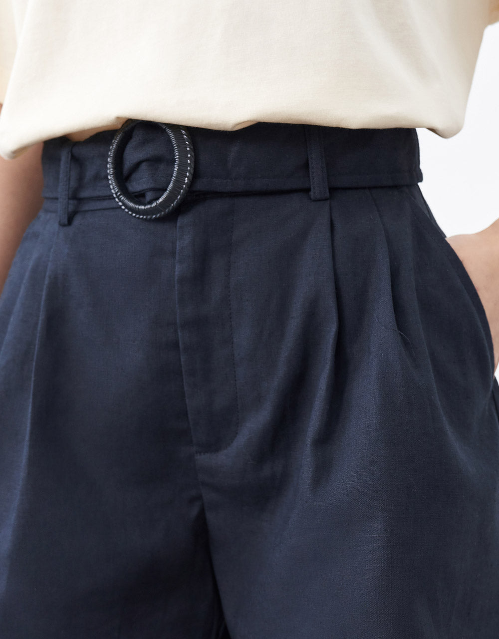 Belted Pleated Shorts