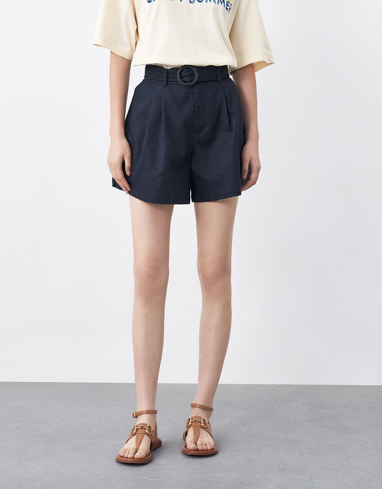Belted Pleated Shorts