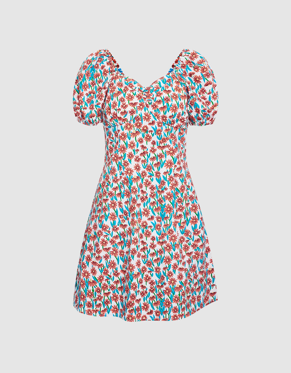 Floral Puff Sleeve Denim Dress