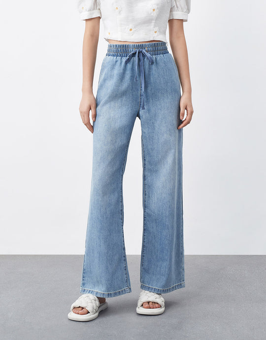 Elastic Waist Wide Leg Jeans