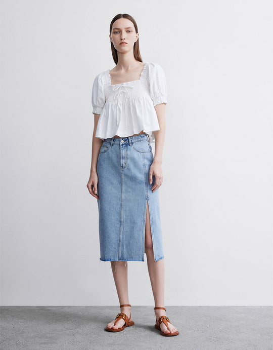 Slit Denim Skirt