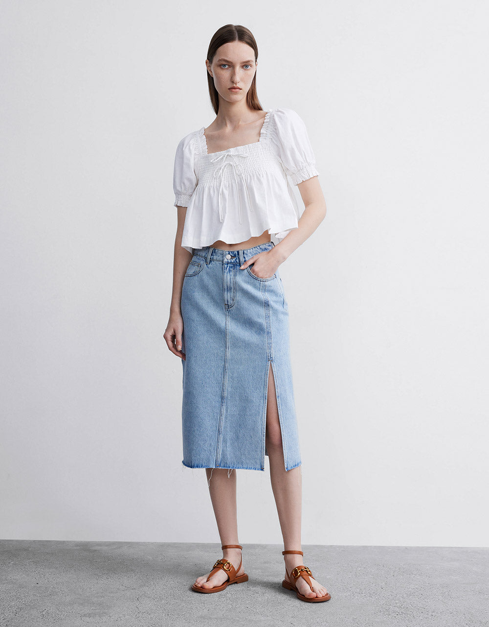 Slit Denim Skirt