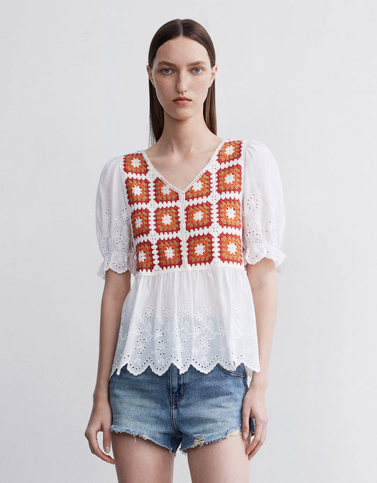 Contrast Cut Out Peplum Blouse