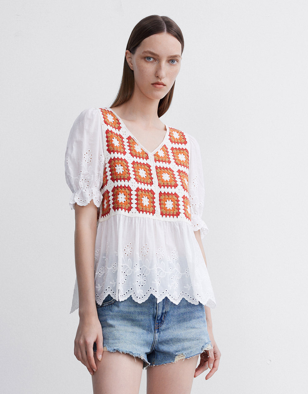 Contrast Cut Out Peplum Blouse