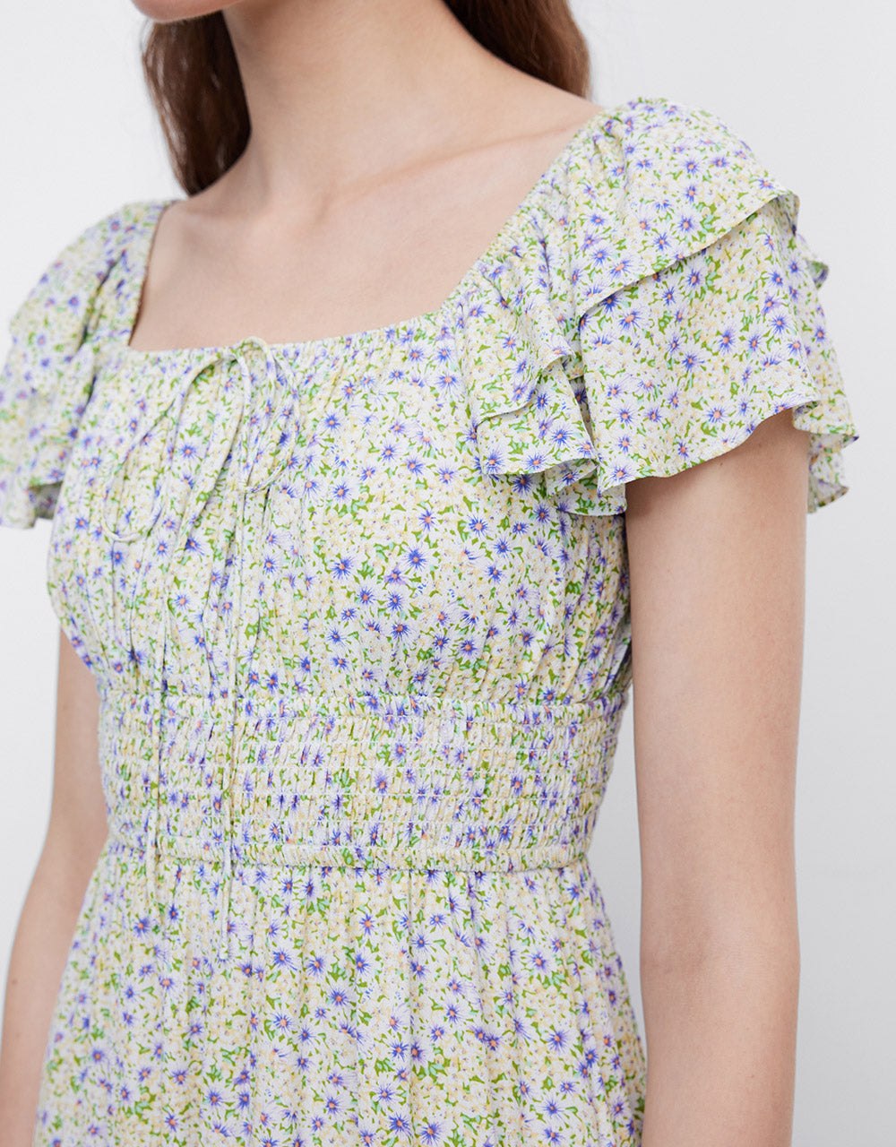 Tie Front Shirred Dress