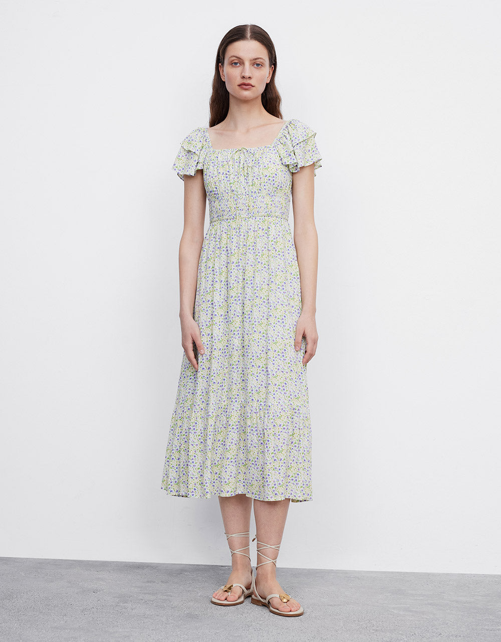 Tie Front Shirred Dress