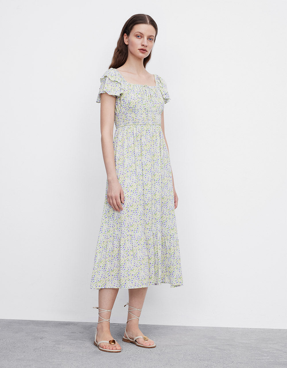 Tie Front Shirred Dress