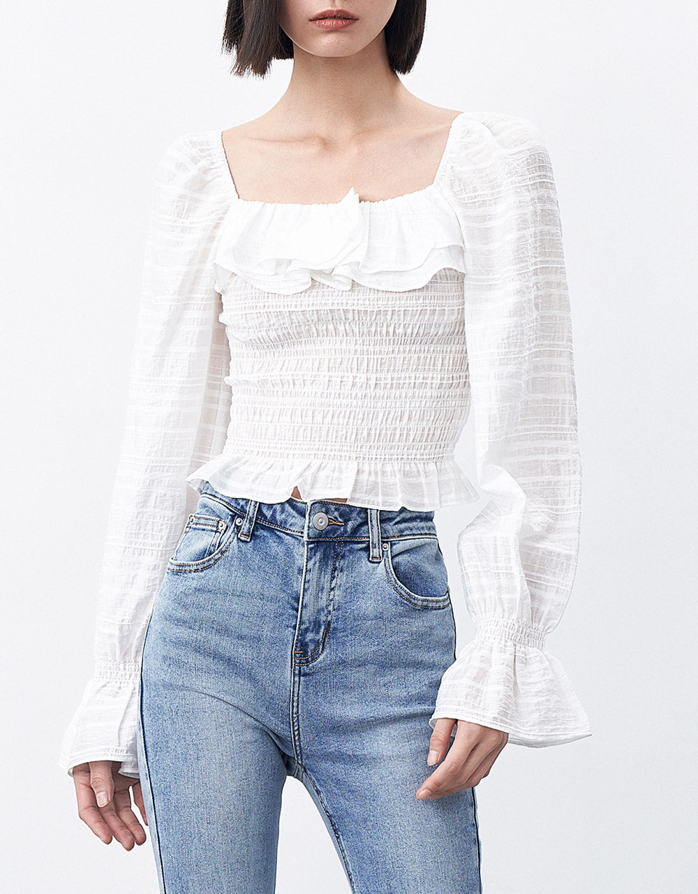 Puff Sleeve Ruffled Top