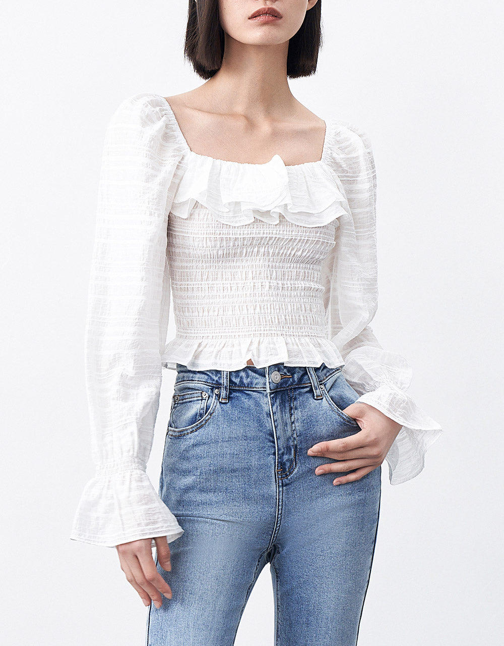 Puff Sleeve Ruffled Top