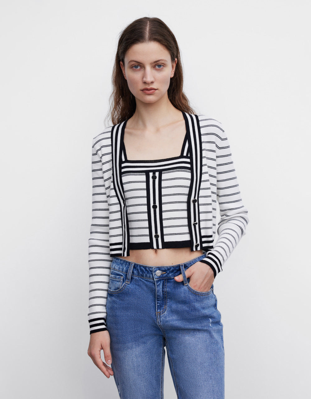 Horizontal Stripe Knit Cardigan