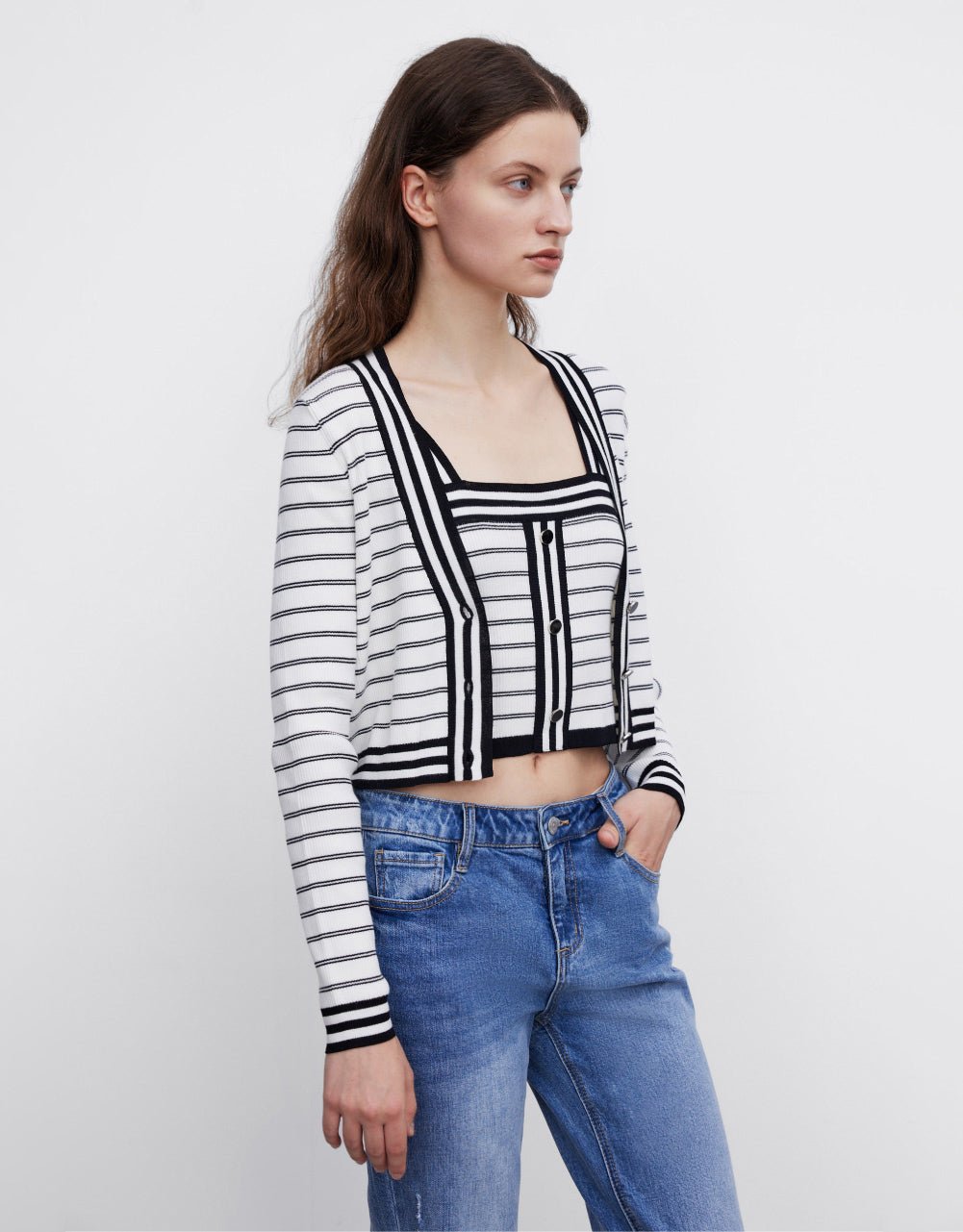 Horizontal Stripe Knit Cardigan