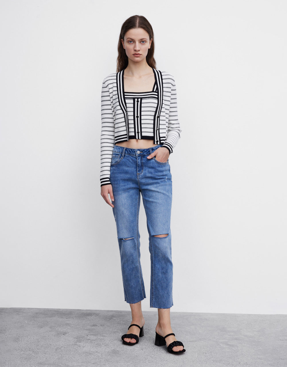 Horizontal Stripe Knit Cardigan