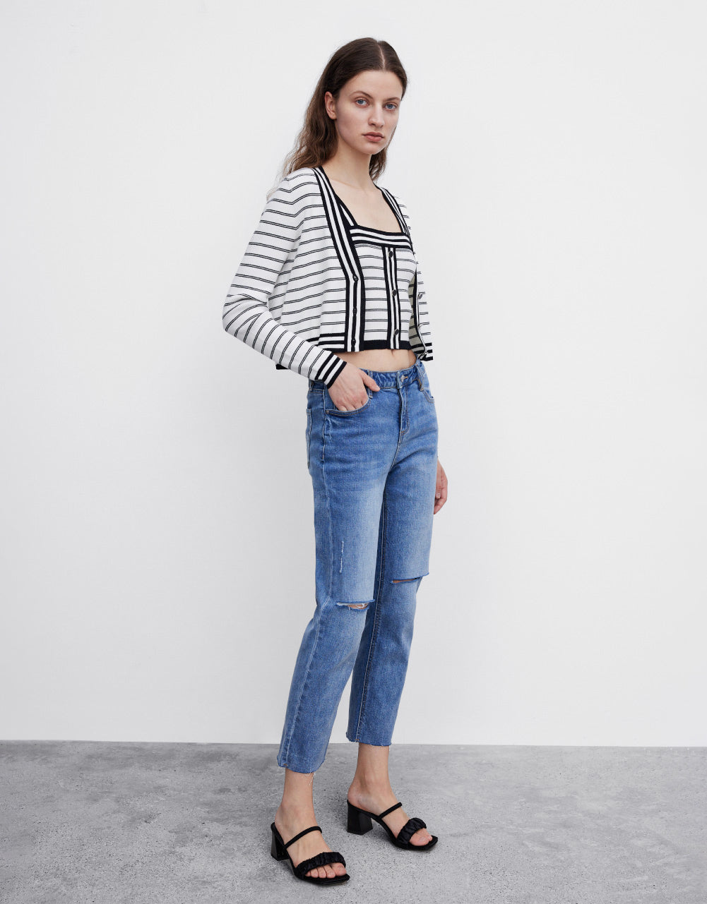 Horizontal Stripe Knit Cardigan