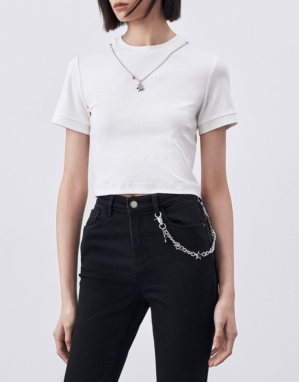 Cropped T-Shirt With Chain