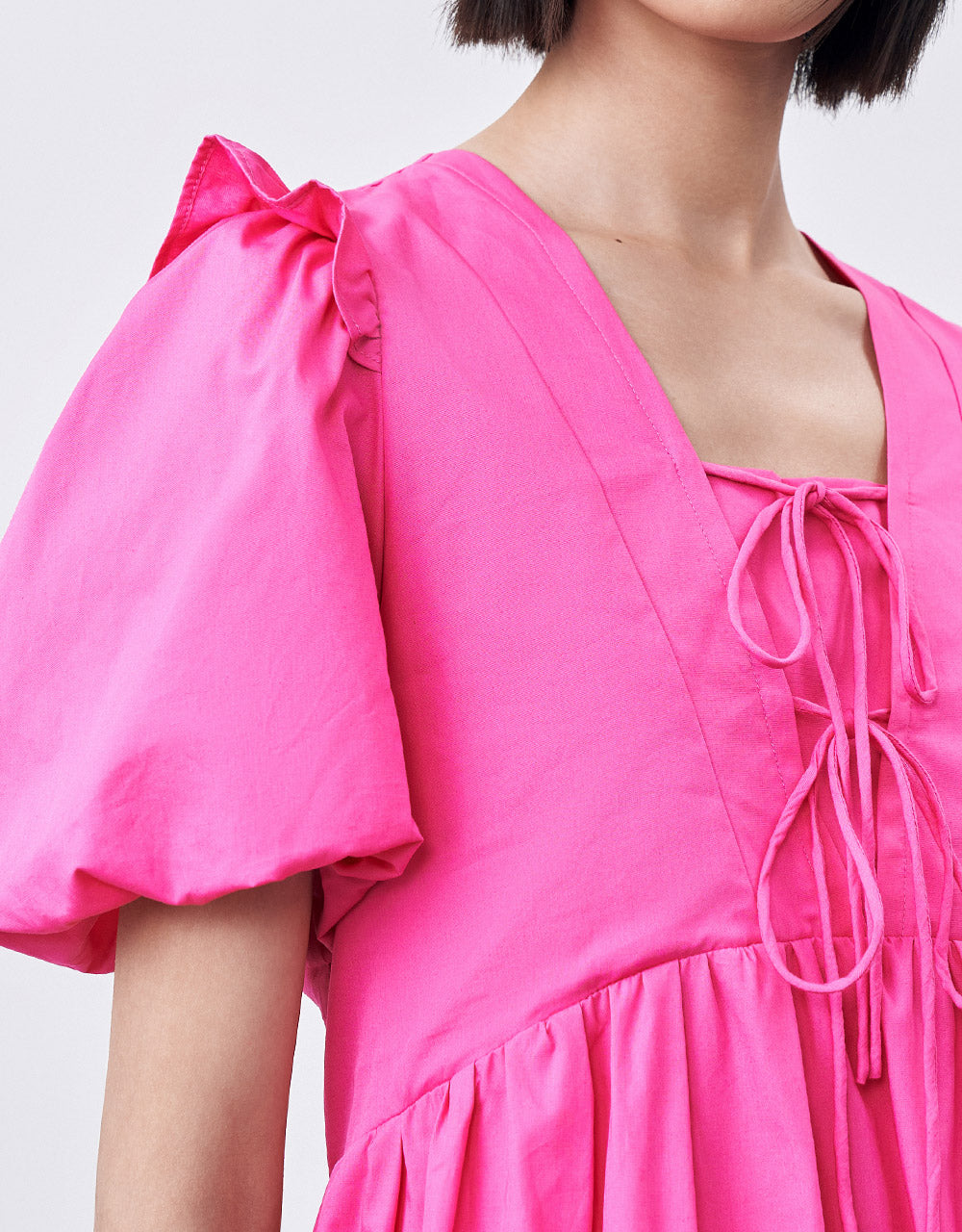 Lace Up Puff Sleeve Dress