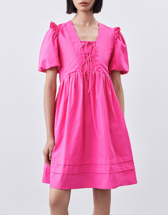 Lace Up Puff Sleeve Dress