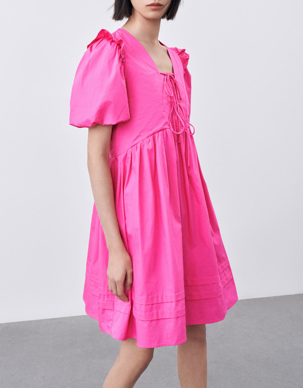 Lace Up Puff Sleeve Dress