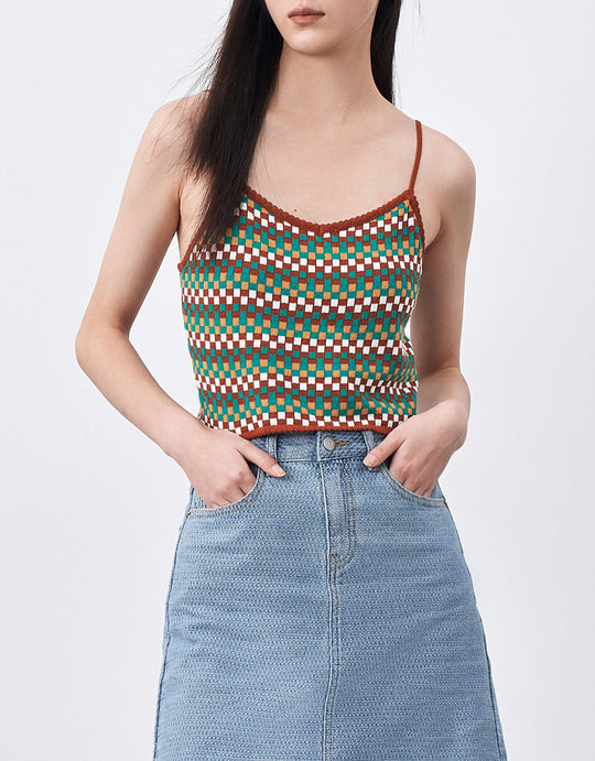 Checkered Knitted Camis