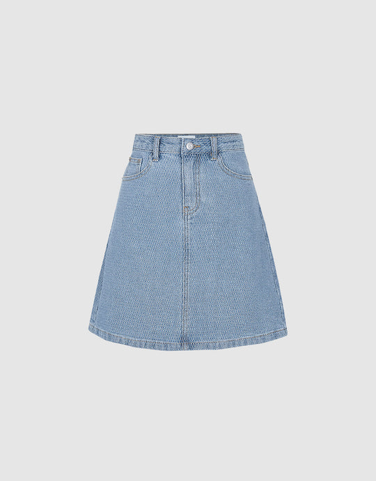 Printed Denim Mini Skirt