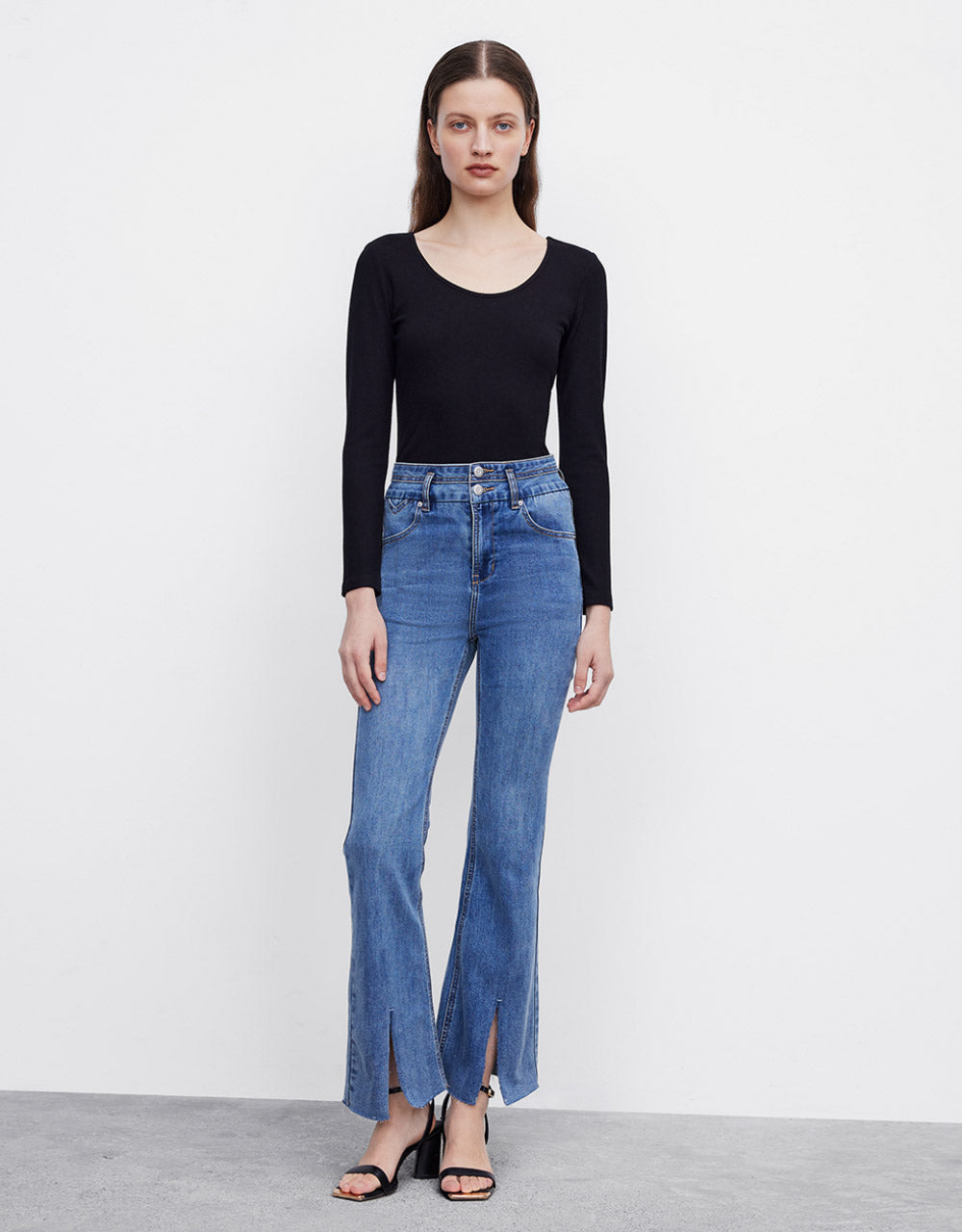 Slit Hem Flare Jeans