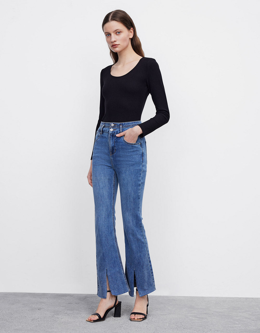 Slit Hem Flare Jeans