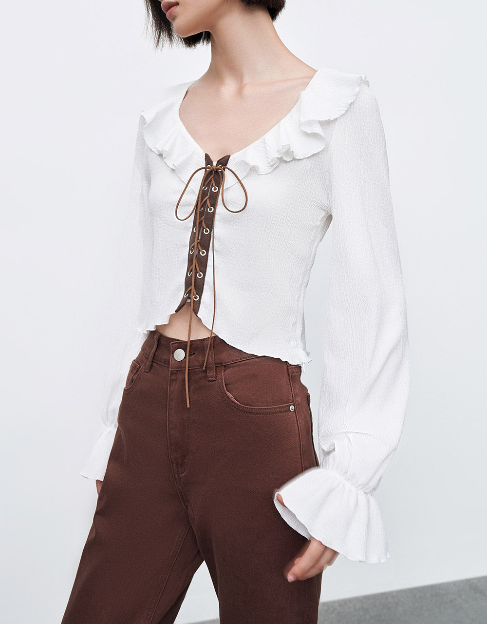Ruffled Cropped Blouse