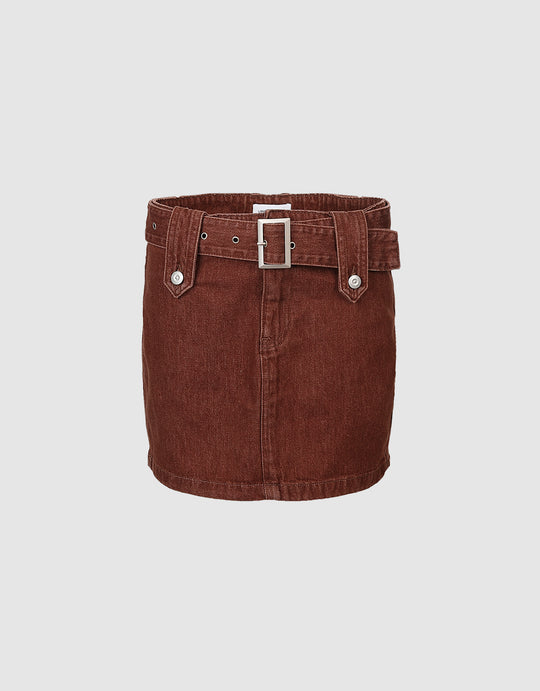 Belted Mini Denim Skirt