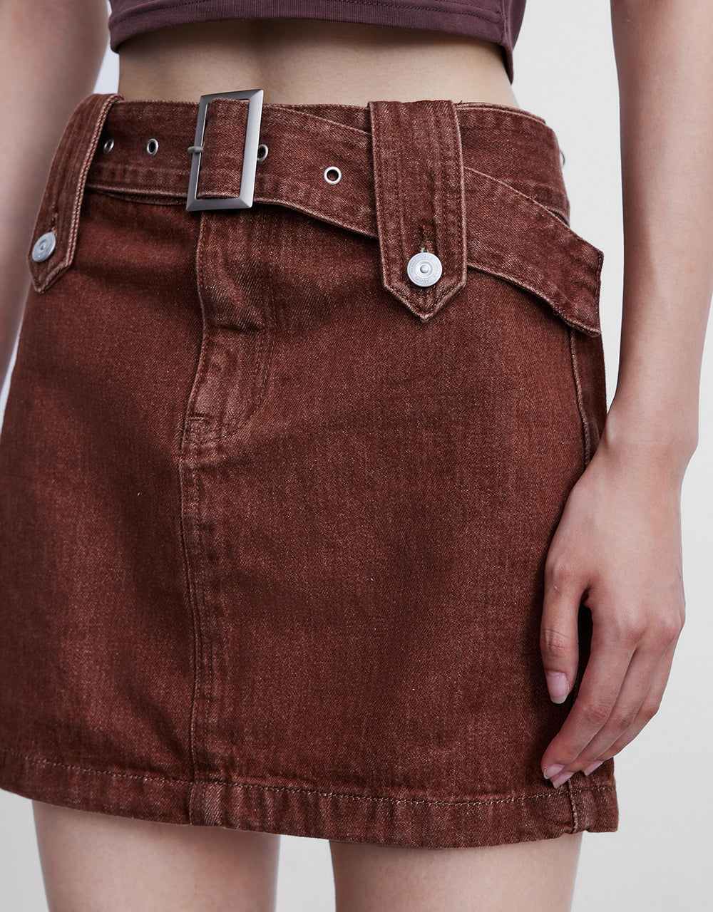 Belted Mini Denim Skirt