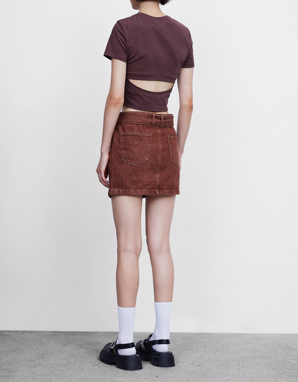 Belted Mini Denim Skirt