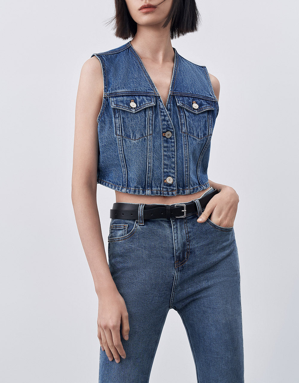 Cropped Denim Vest