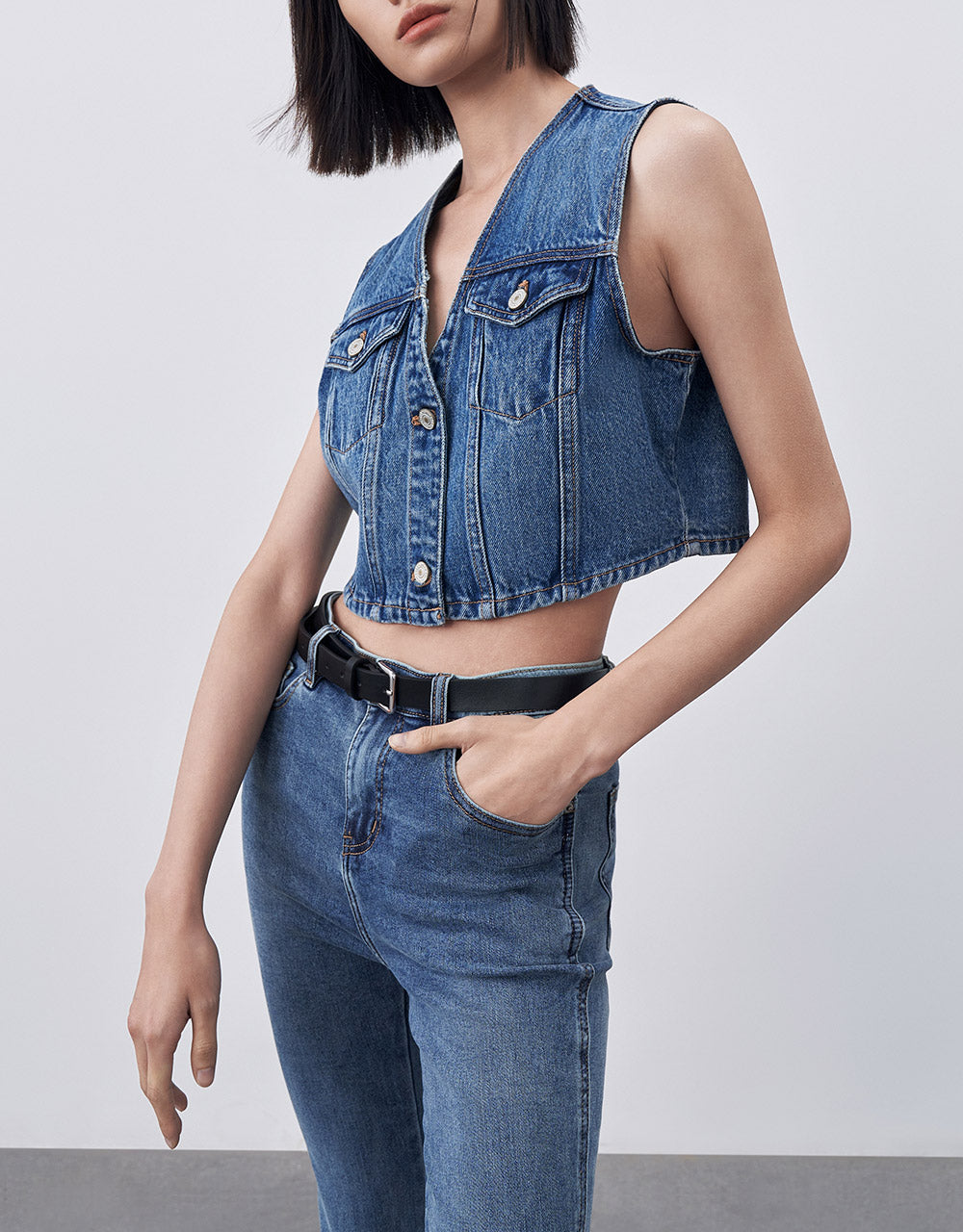 Cropped Denim Vest