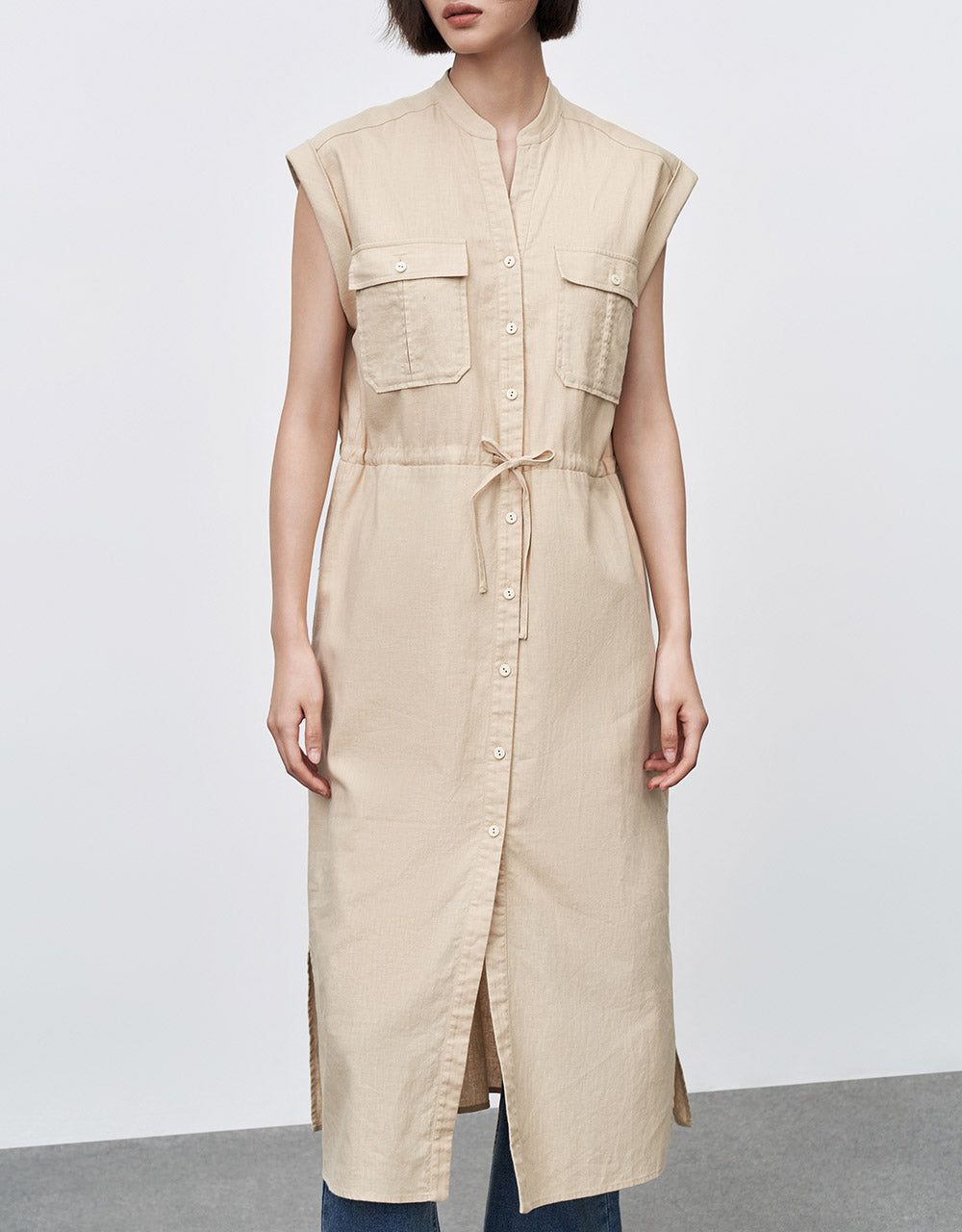 Buttoned Gathered Waist Dress