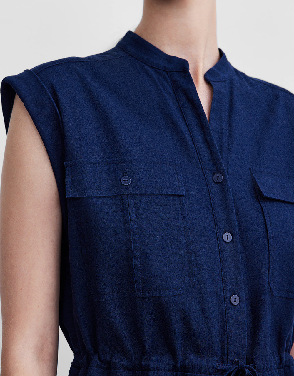 Buttoned Gathered Waist Dress