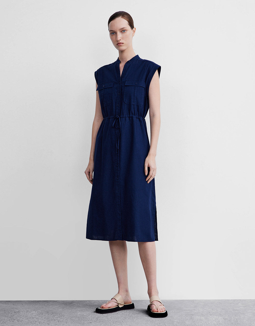 Buttoned Gathered Waist Dress