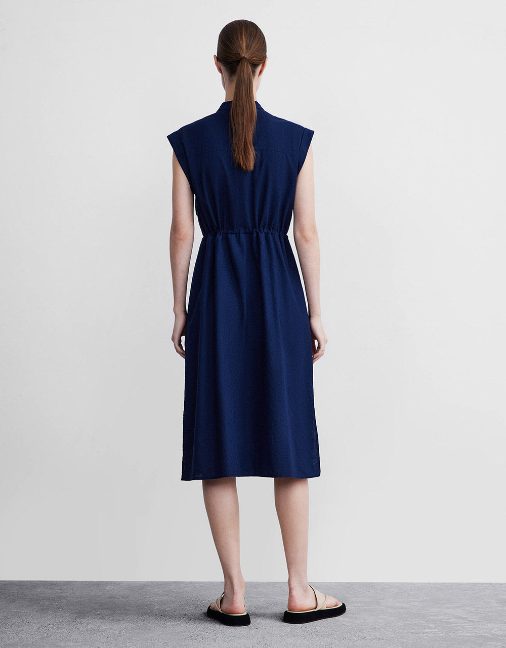 Buttoned Gathered Waist Dress