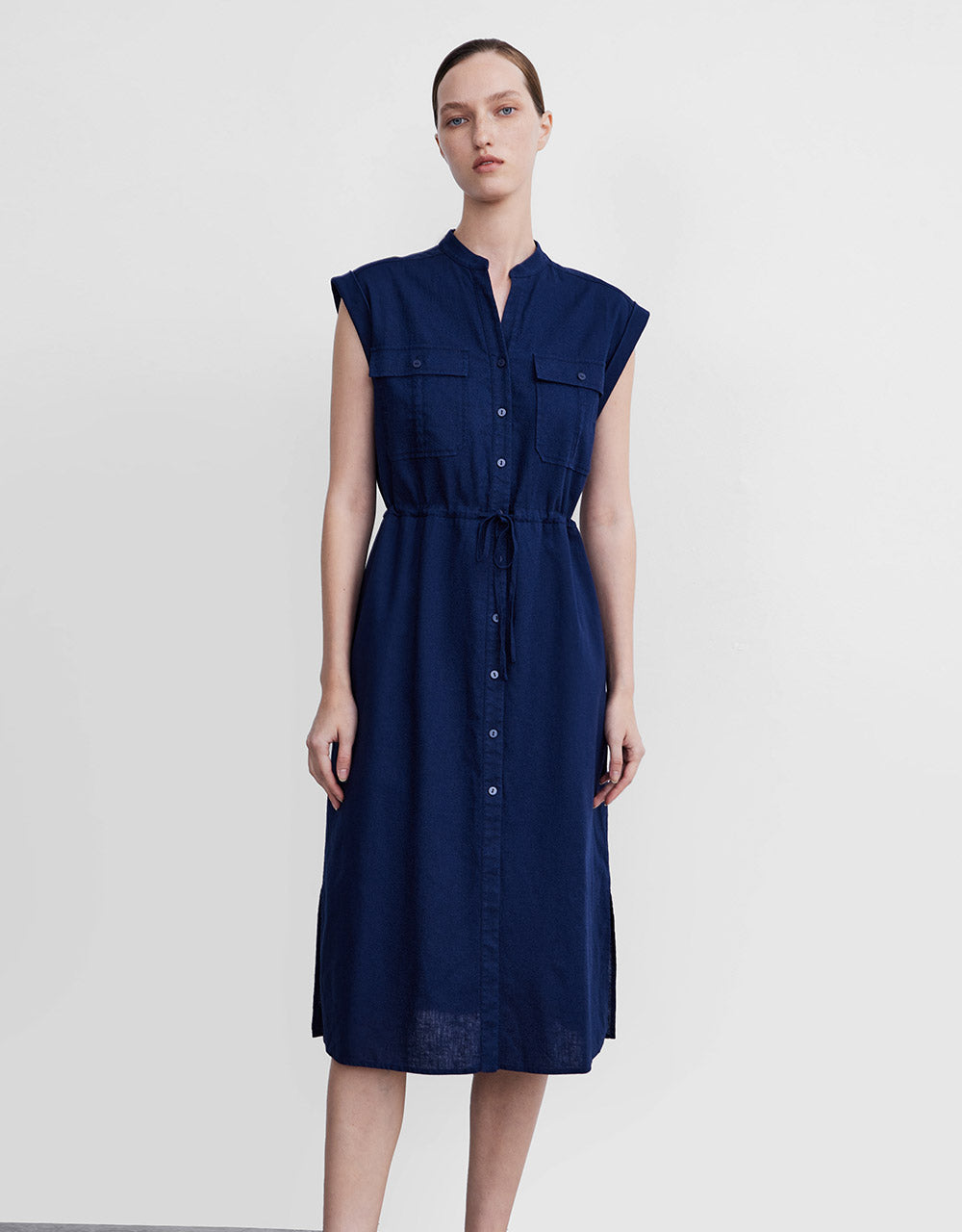 Buttoned Gathered Waist Dress
