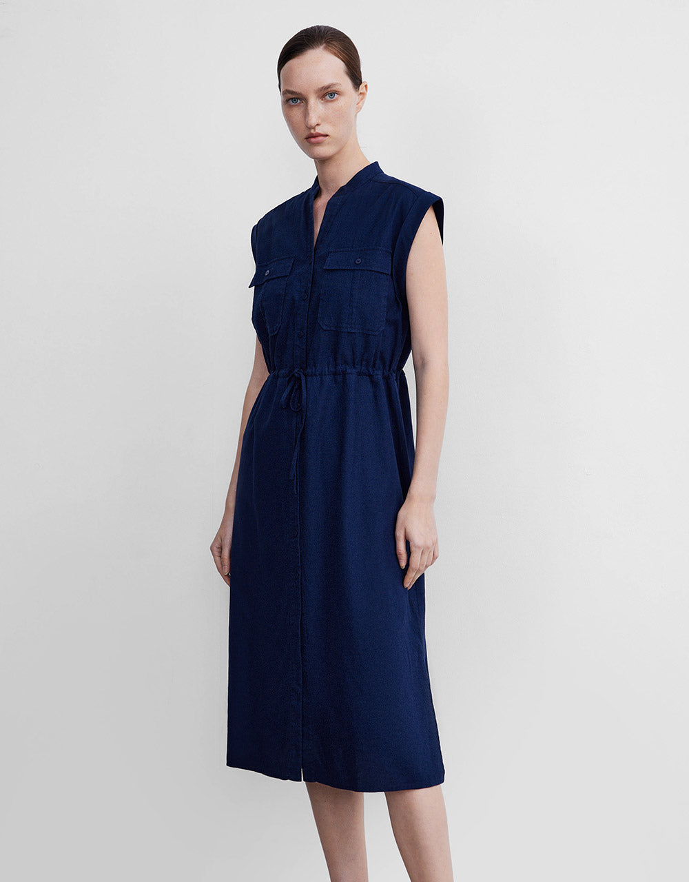 Buttoned Gathered Waist Dress