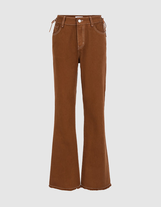 Lace Up Waist Frayed Jeans