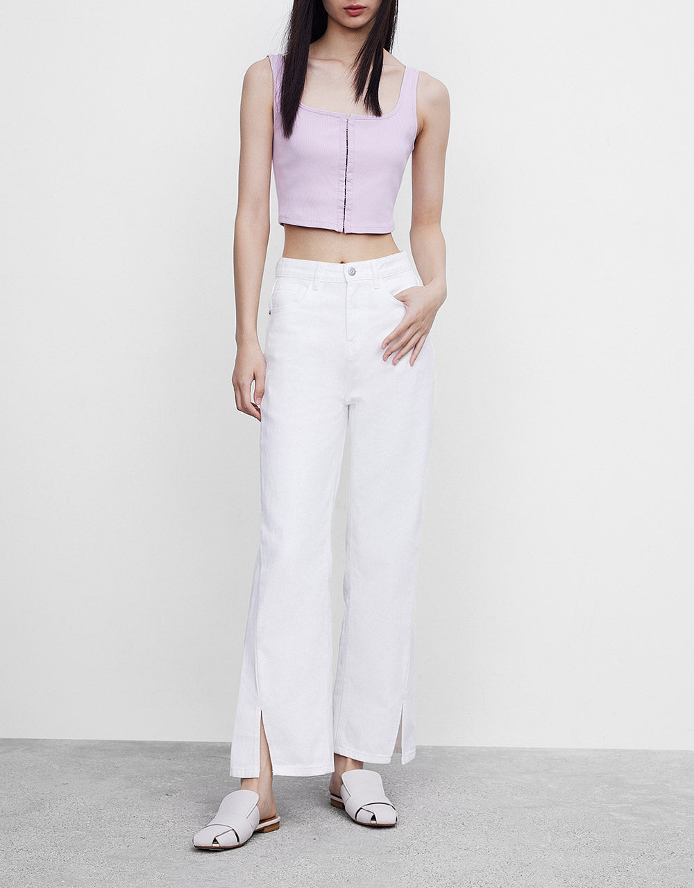 Slit Hem Wide Leg Jeans