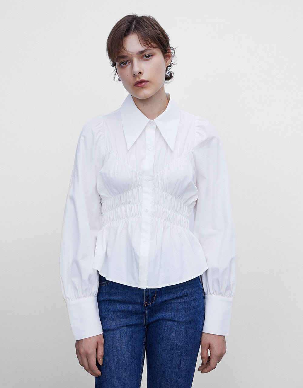Shirred Ruffled Shirt