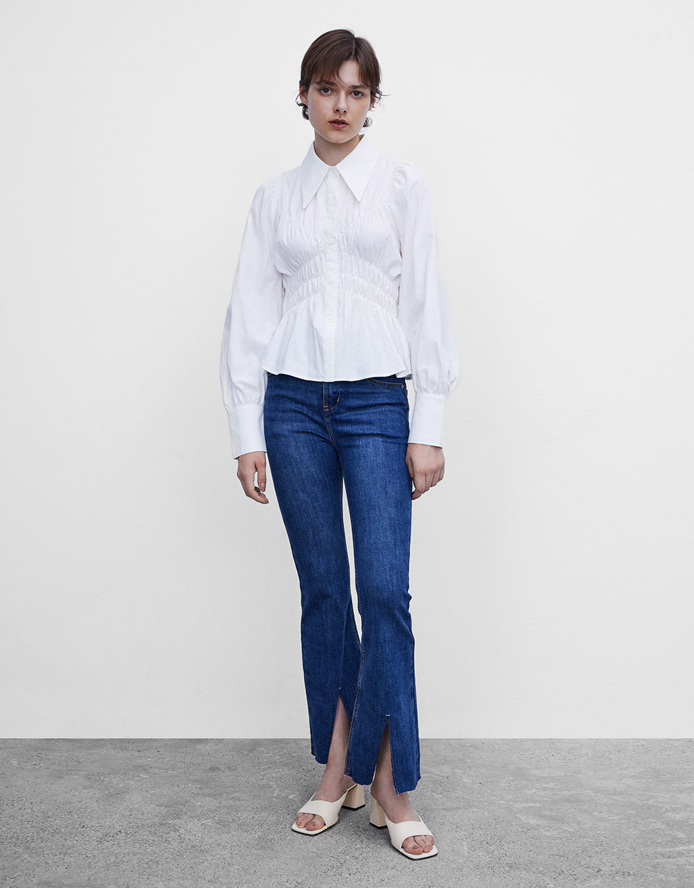Shirred Ruffled Shirt