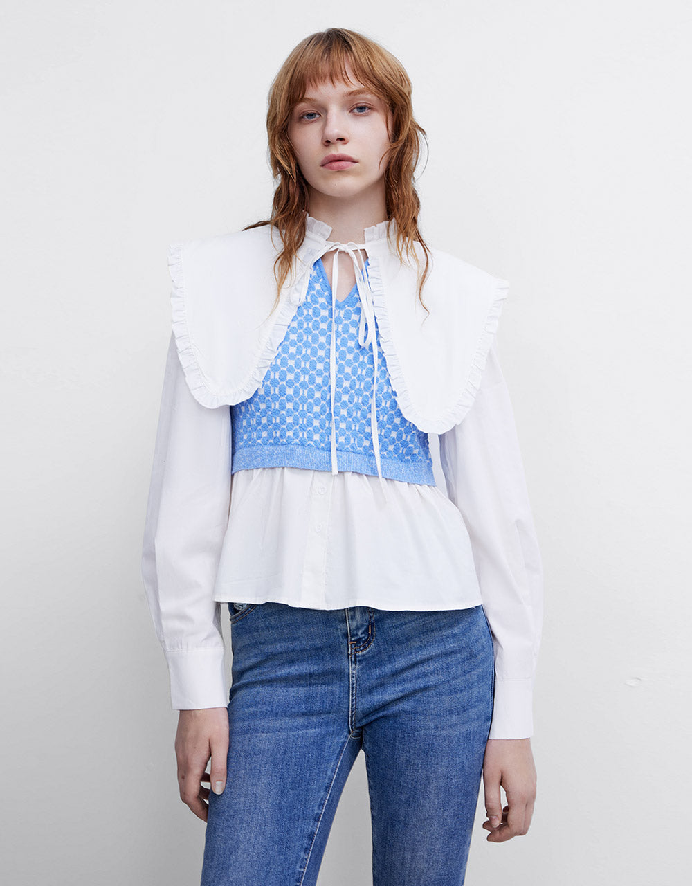 Combination Ruffled Knit Top