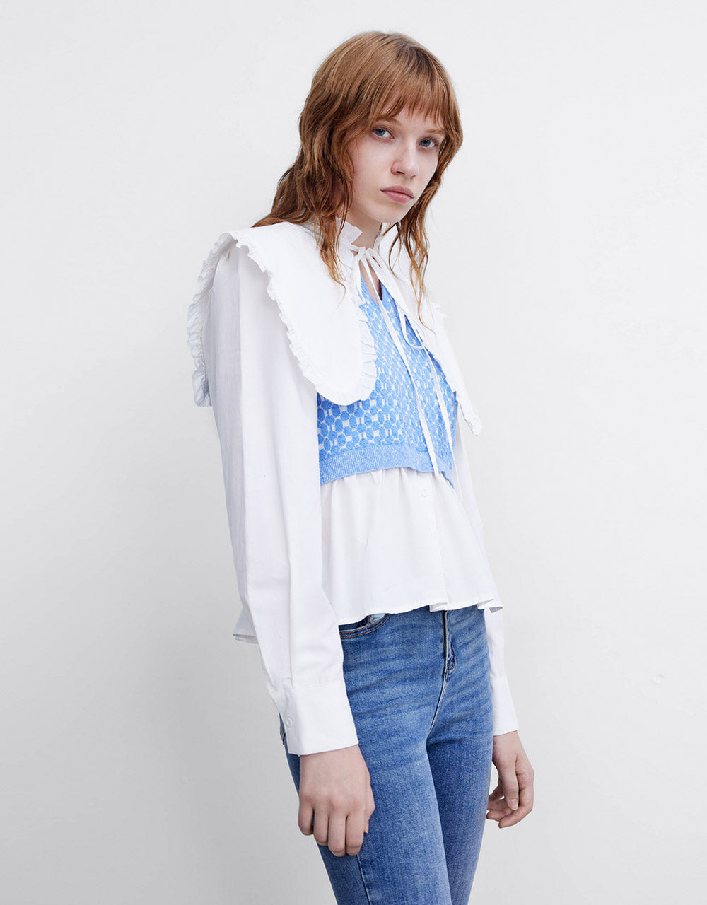 Combination Ruffled Knit Top