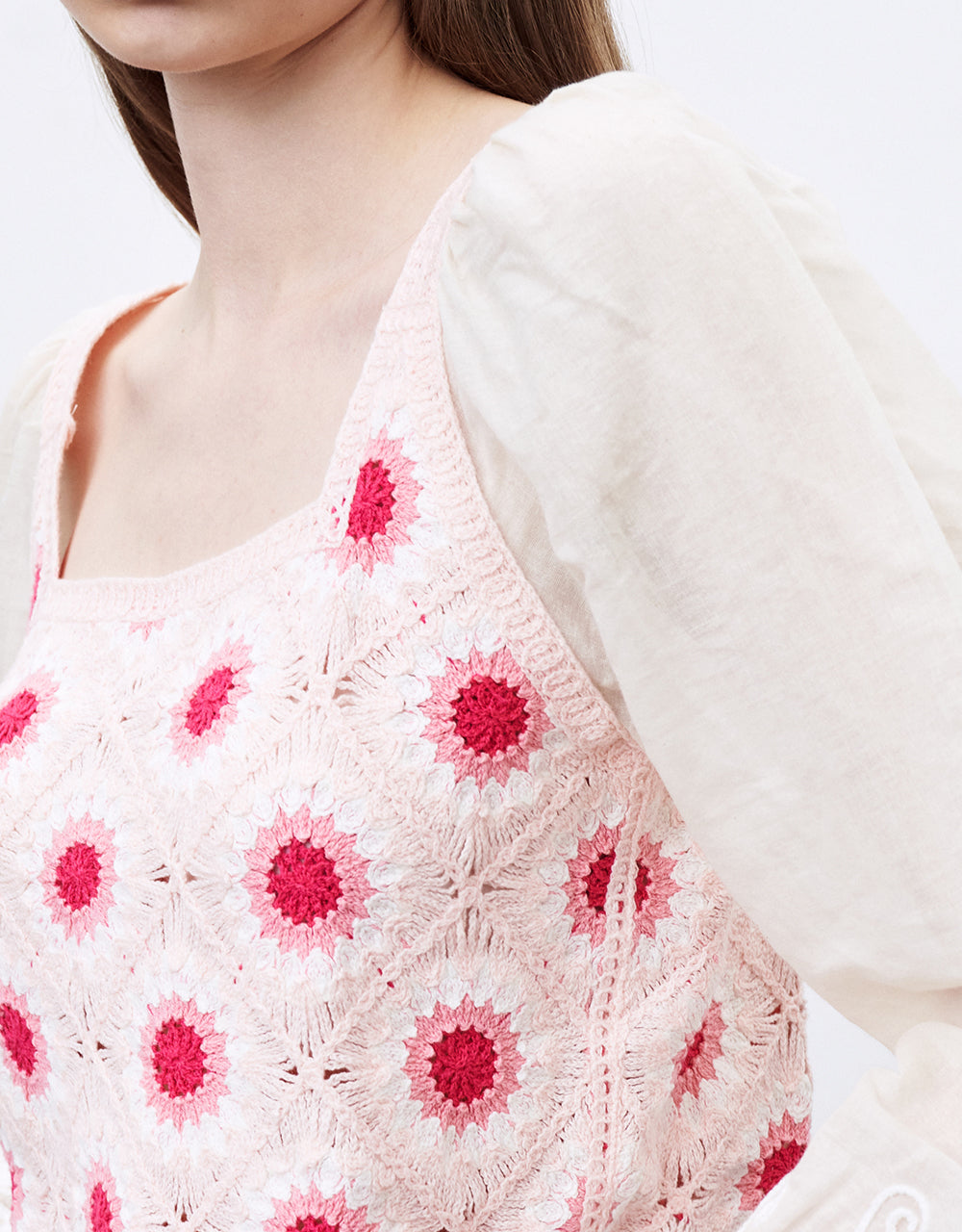 Combination Floral Knit Blouse