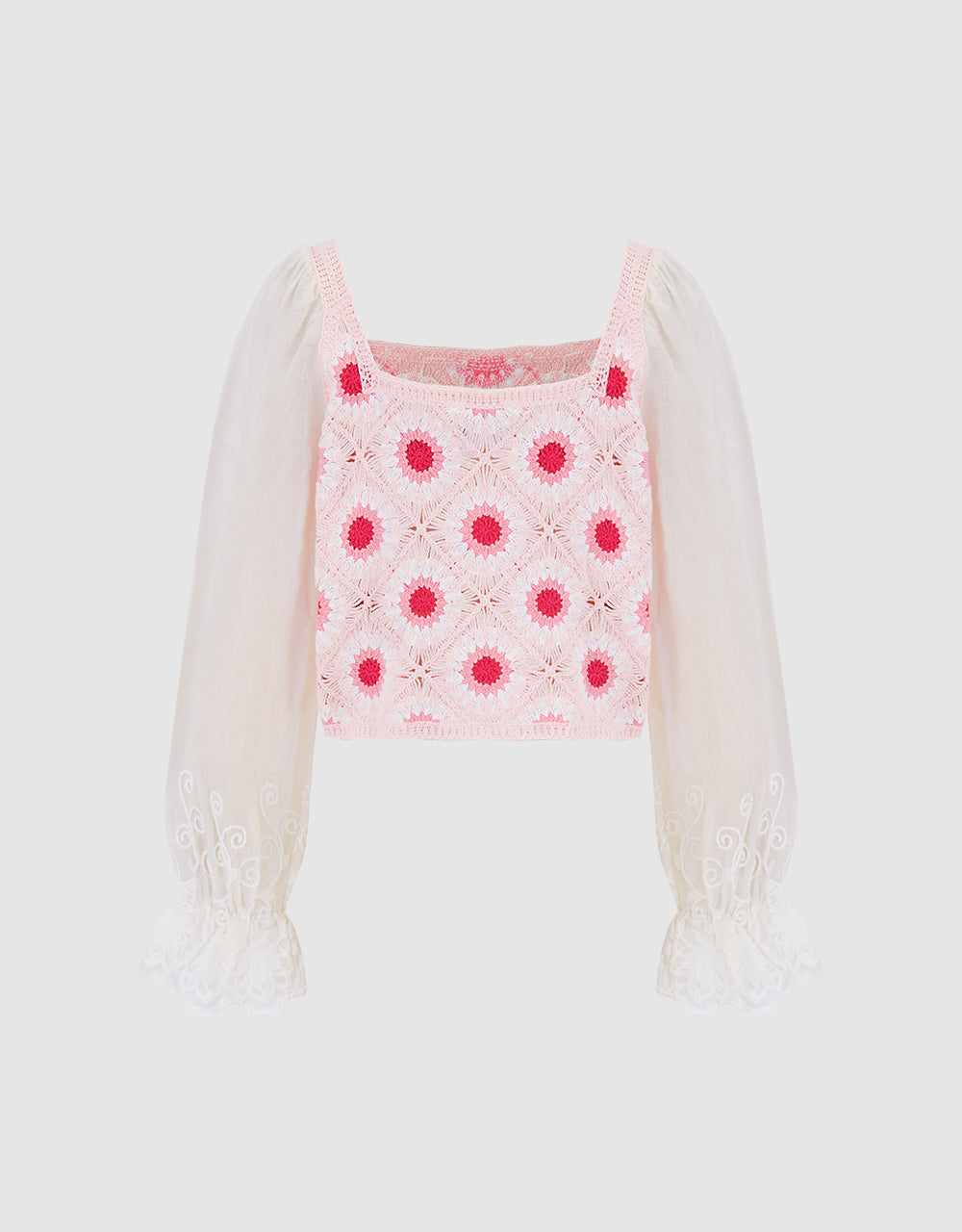 Combination Floral Knit Blouse