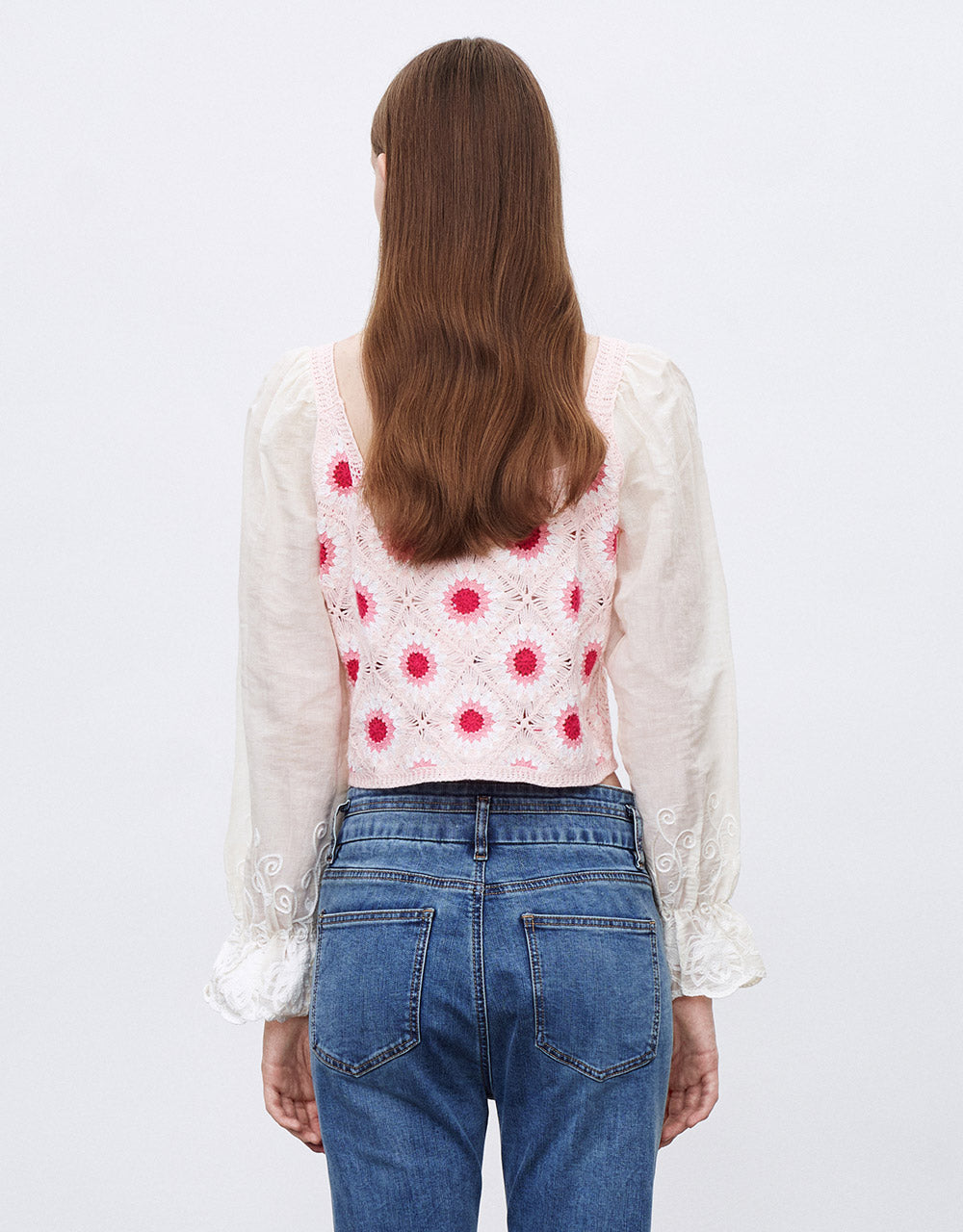 Combination Floral Knit Blouse