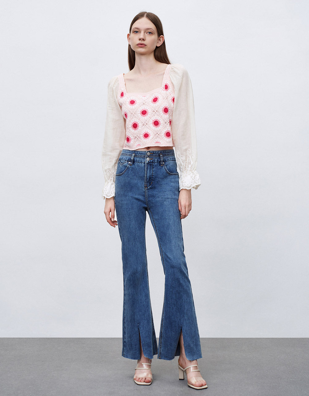 Combination Floral Knit Blouse