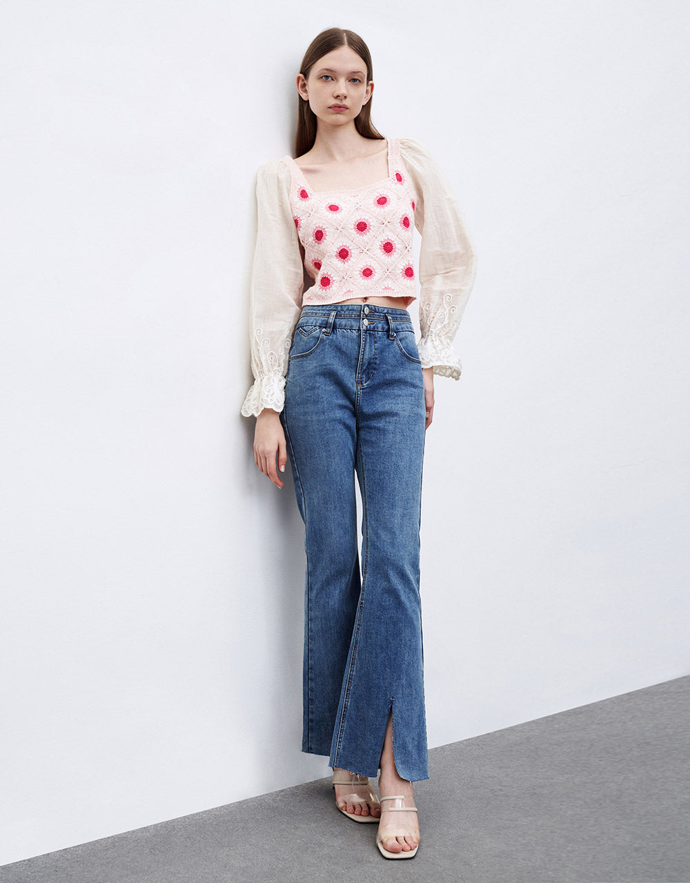 Combination Floral Knit Blouse
